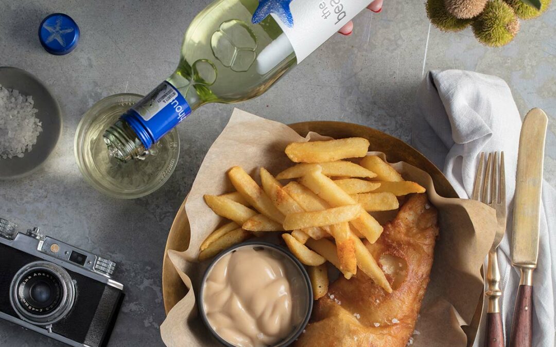 Fish and chips get spiced-up the beachhouse wine style!